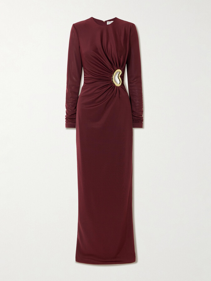 Rebecca Vallance Mischa Embellished Gathered Stretch-jersey Gown - Burgundy