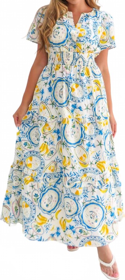 Sugar Lips Havana Banana Poplin Maxi Dress In White Multi