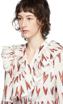Thumbnail for your product : Charles Jeffrey Loverboy White & Red Silk Rofl Heart Print Blouse