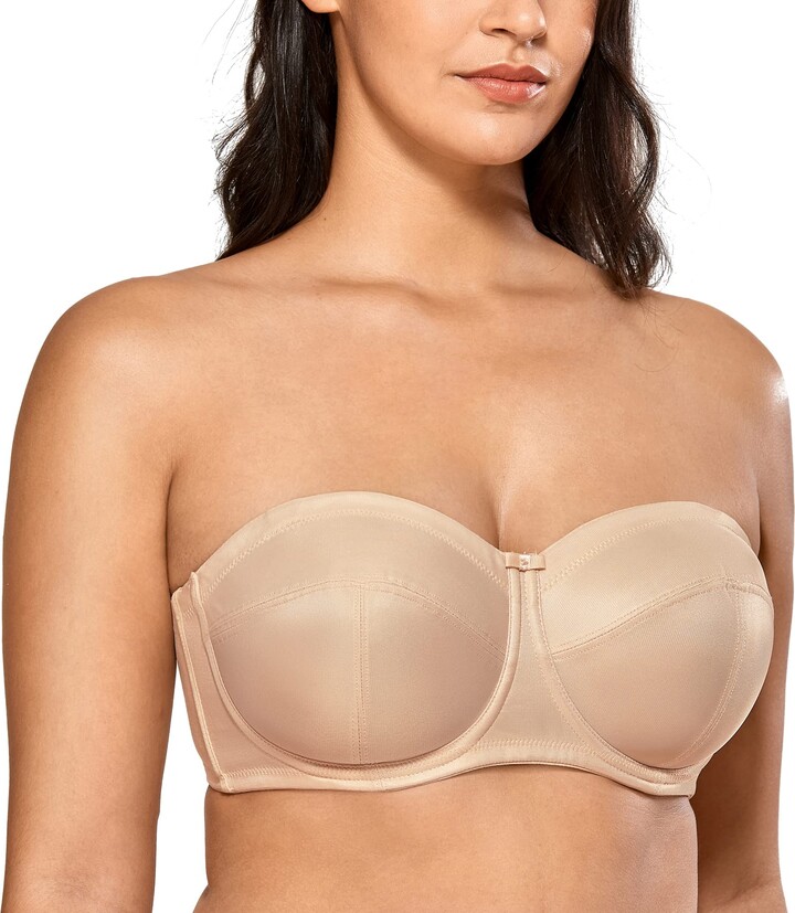 delimira DELIMIRA Womens Seamless Underwire Bandeau Minimizer Strapless Bra  for Big Busted Women Natural 36B