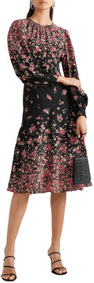 Michael Kors Collection Gathered Floral-print Silk Crepe De Chine Dress