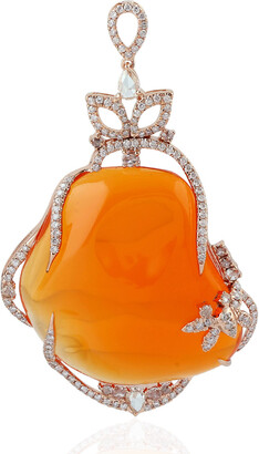 Artisan 18Kt Rose Gold Fire Opal Designer Pendant Pave Diamond
