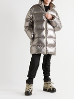 Thumbnail for your product : Rick Owens Moncler Cyclopic Logo-Appliqued Quilted Metallic Shell Down Coat - Men - Silver - 0