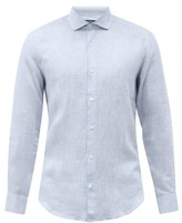 Thumbnail for your product : Frescobol Carioca Point-collar Slubbed Linen Shirt - Light Blue
