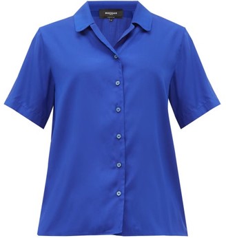 Rochas Notch-collar Silk-poplin Shirt - Blue