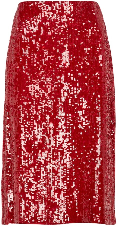 red sequin midi skirt