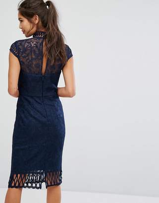 Chi Chi London Cap Sleeve Lace Pencil Dress In Cutwork Lace And High Neck