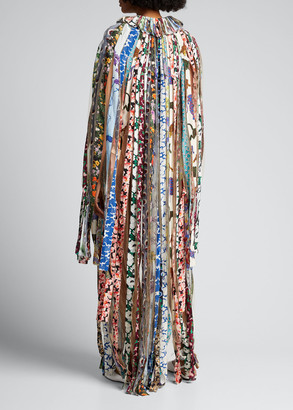 Stella McCartney Mixed Print Fabric Strip Long-Sleeve Maxi Dress