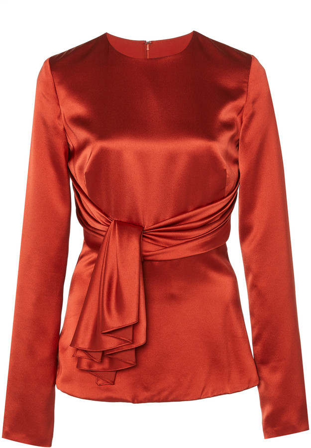 Brandon Maxwell Tie-Front Silk-Satin Blouse - ShopStyle Tops