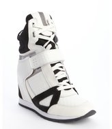 Thumbnail for your product : Rachel Zoe white and black leather 'Geri' wedge heel high top sneakers