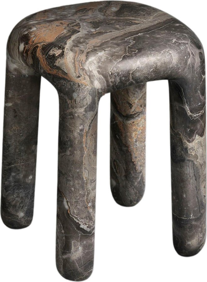 Ming Design Studio Contemporary Side Table / Stool In Gray Orobico Marble, Bold Side Table