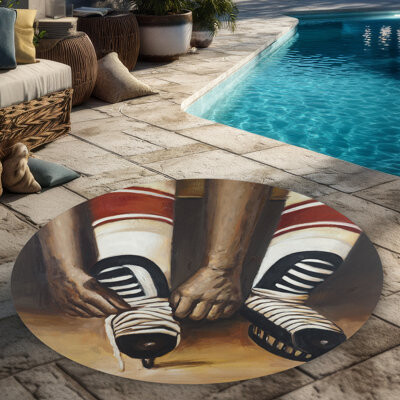 Begin Edition International Inc. Hockey Player Ties His Skates - Red Hobbies Outdoor Rug