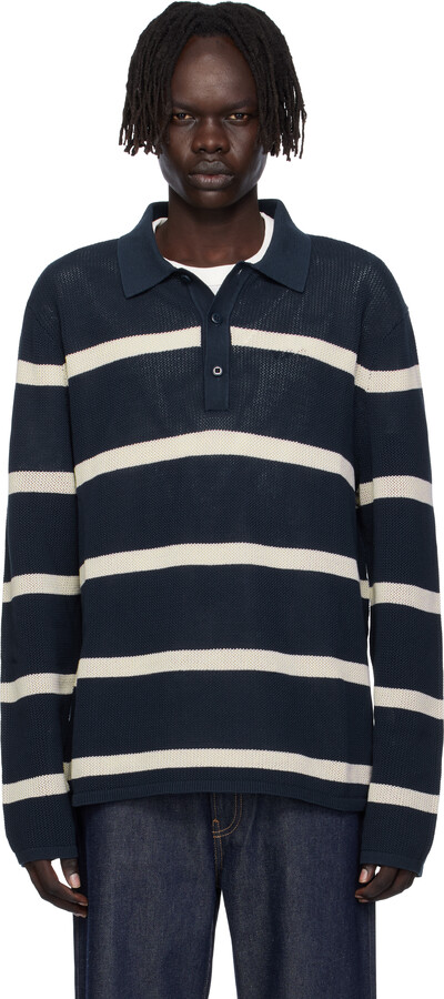 Calvin Klein Navy Long Sleeve Stripe Polo