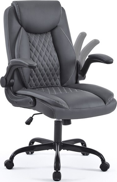 KTMBDWOfficeChairErgonomicDeskChairLeatherOfficeDeskChairswithWheelsandFlip-UpArmrestsHighBackOfficeChairGray