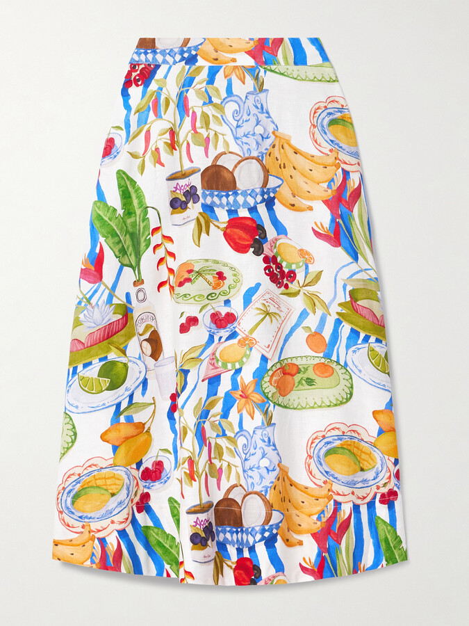 Farm Rio - Printed Linen-blend Midi Skirt - Multi