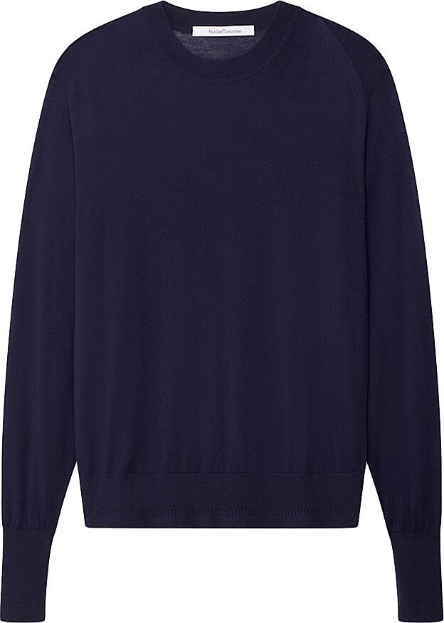 ANOTHER TOMORROW Women's Featherweight Crew Sweater - Indigo - Size XS
