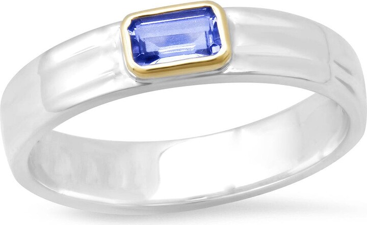 ELLIOT YOUNG "Liquid Metal" Narrow Hammered Sterling Silver 14k Band with Knife Edge Gemstone Tanzanite size 7