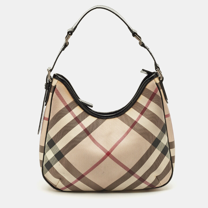 Burberry Beige/Black Nova Check PVC and Patent Leather Small Barton Hobo