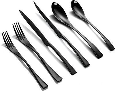 Everly Quinn 24-Piece Stainless Steel Flatware Set For 4, Includes Steak Knives, Forged 18/10 Cutlery Set, Heavy Duty Modern Utensils, Mirror Polished, Dishwasher