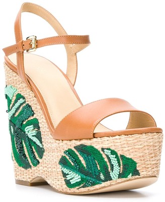 MICHAEL Michael Kors Fisher palm embroidered wedges