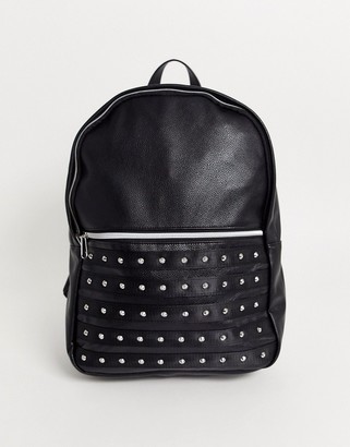 ASOS DESIGN backpack in black faux leather with studding