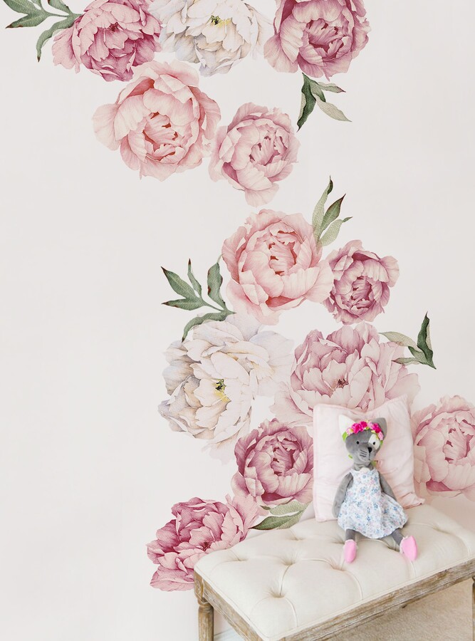 Etsy Watercolor Peony Wall Stickers Mixed Pink Floral Decals - Large Set