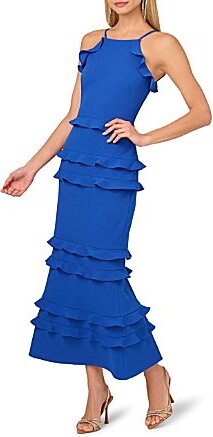 Adrianna by Adrianna Papell Square Neck Sleeveless Flounce Trim Column Gown