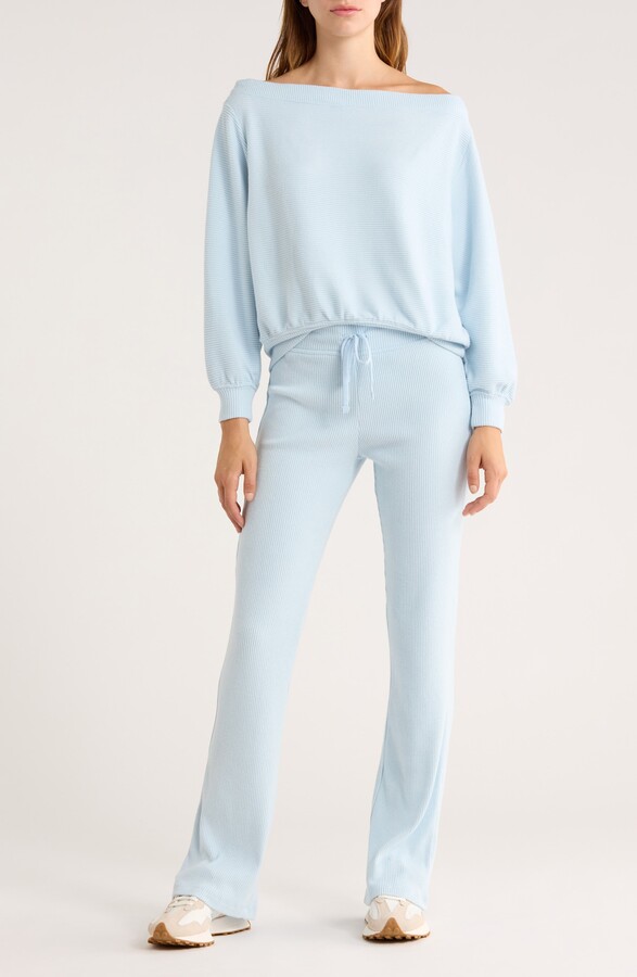 Abound Hacci One-Shoulder Top & Flared Pants Set