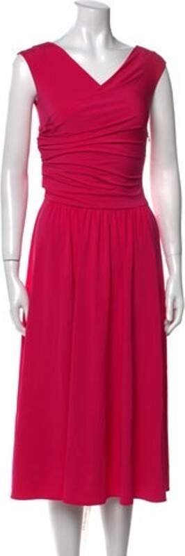 Studio Max Mara A-Line Dress Pink Pleated Accents Sleeveless with V-Neck Concealed Zip Closure at Back