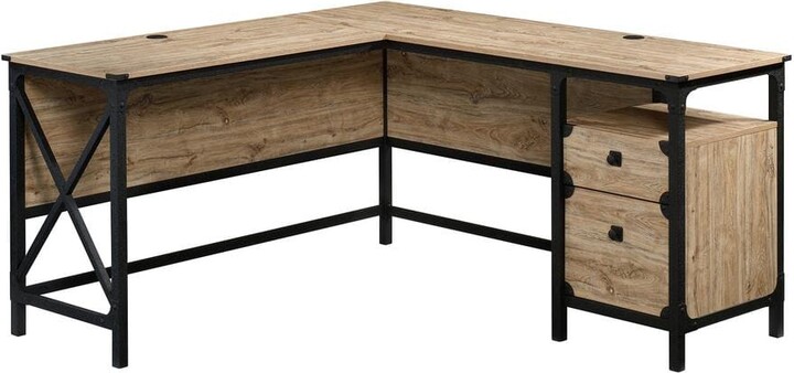 60 in. L-Shaped Milled Mesquite 2 Drawer Computer Desk with File Storage