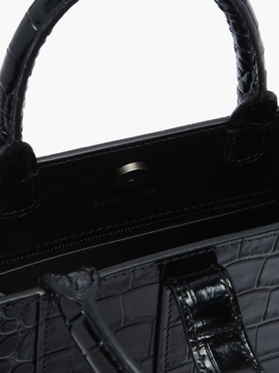 Balenciaga Hourglass Mini Crocodile-effect Leather Tote Bag - Black