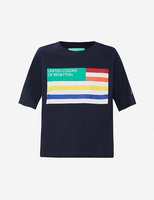 Benetton Logo flag-print cotton-jersey T-shirt