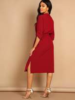 Thumbnail for your product : Shein Roll Tab Sleeve Drawstring Waist Shirt Dress