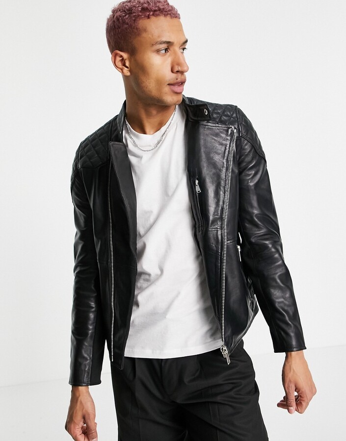 Quilted Leather Biker Men Jacket | Shop the world's largest collection of  fashion | ShopStyle
