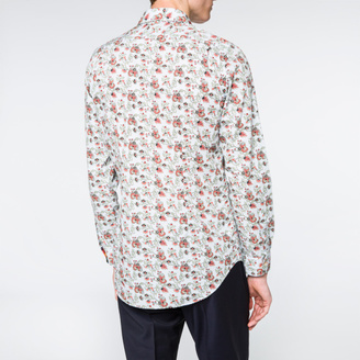 Paul Smith Men's Tailored-Fit Sky Blue 'Vine Floral' Print Cotton Shirt