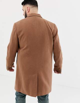 ASOS Design DESIGN Plus wool mix double breasted overcoat in dark camel