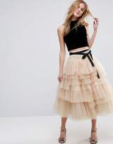 Thumbnail for your product : ASOS Tulle Midi Prom Skirt With Tiers And Tie Waist