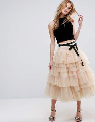 ASOS Tulle Midi Prom Skirt With Tiers And Tie Waist