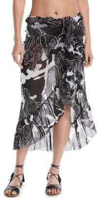 Fuzzi Printed Ruffle Wrap Skirt Pareo