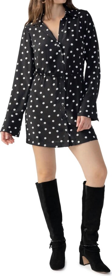 Modern Polka Dot Shirt Dress In Black
