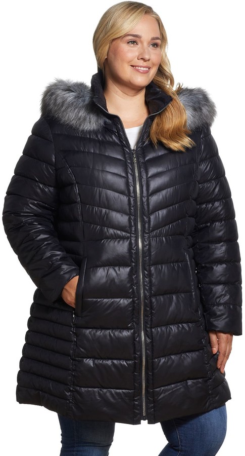 quilted puffer jacket with fur hood