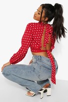 Thumbnail for your product : boohoo Petite High Neck Tie Back Spot Blouse