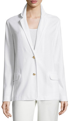 Joan Vass Two-Button Pique Blazer, White, Plus Size