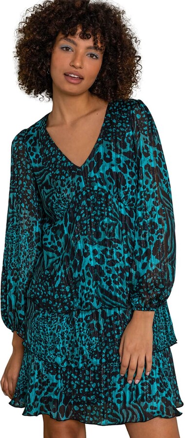 Dusk Fashion Women Tiered Satin Animal Print Dress Ladies Spring