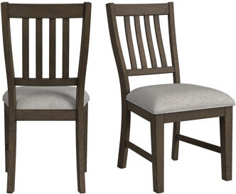 Gracie Oaks Borgen Dining Side Chair with Grey Fabric in Medium Brown (2 Per Carton)