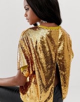 Thumbnail for your product : ASOS DESIGN embellished sequin tshirt with open back