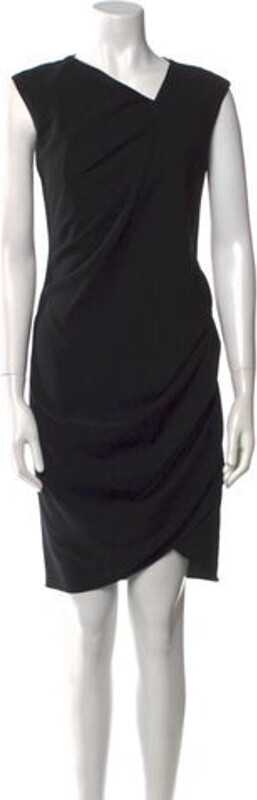 Helmut Lang Sheath Dress Black Ruffle Embellishment Sleeveless with Cowl Neck Exposed Zip Closure at Back Designer