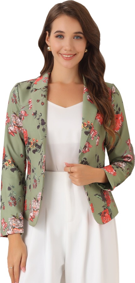 DARING DIVA Women’s Elegant Notched Lapel Floral Print Blazer L Dusty Green-Floral