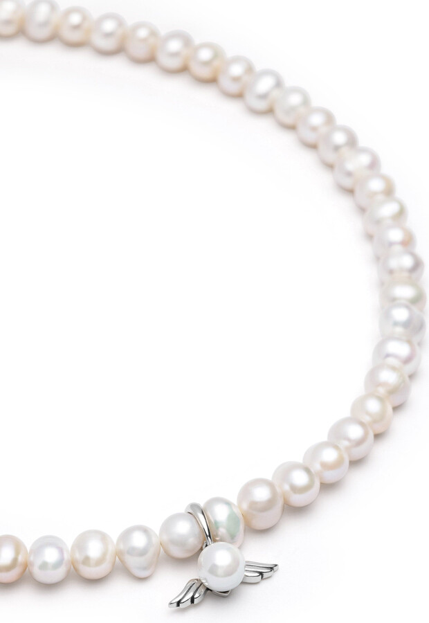 Nialaya Angel Wing Pendant Pearl Choker Necklace