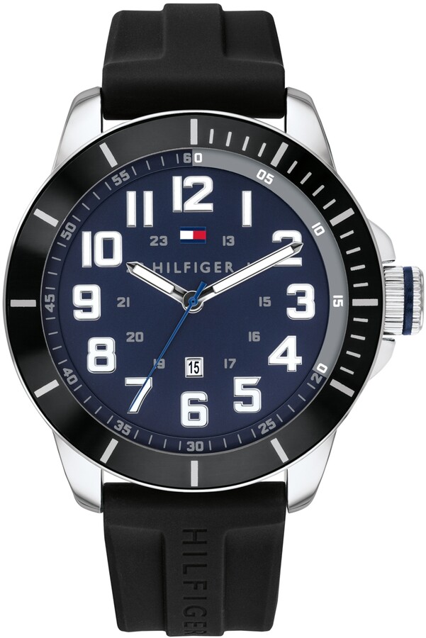 Tommy Hilfiger Men's Black Silicone Strap Watch 44mm, Created for Macy's